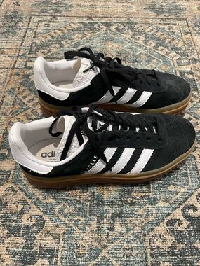 adidas Women’s Gazelle Sneakers in Black/White with Gum Sole